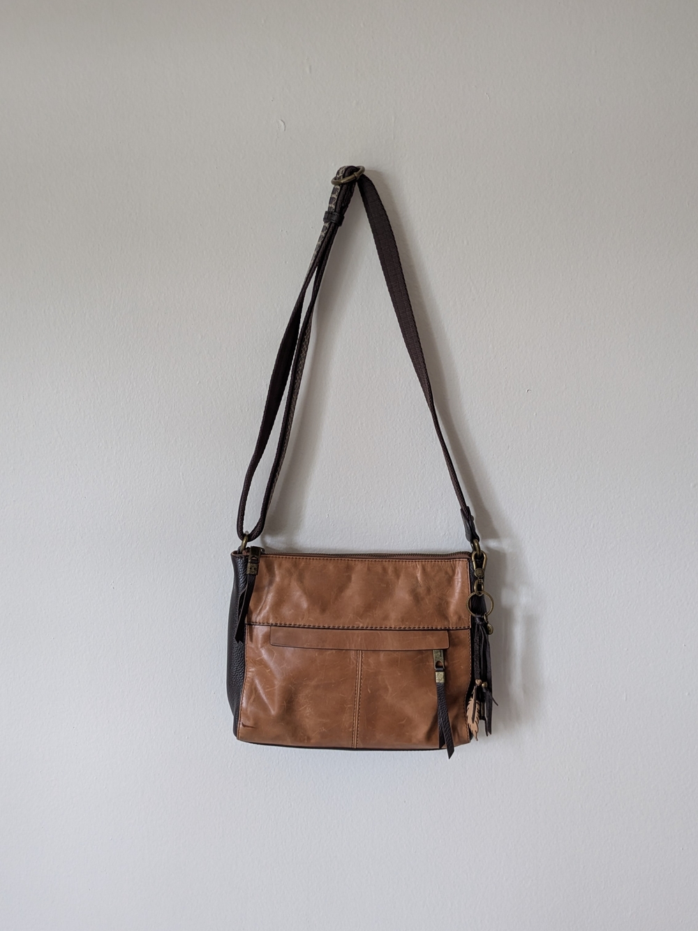 The Sak Two-Tone Tan and Dark Brown Leather Crossbody